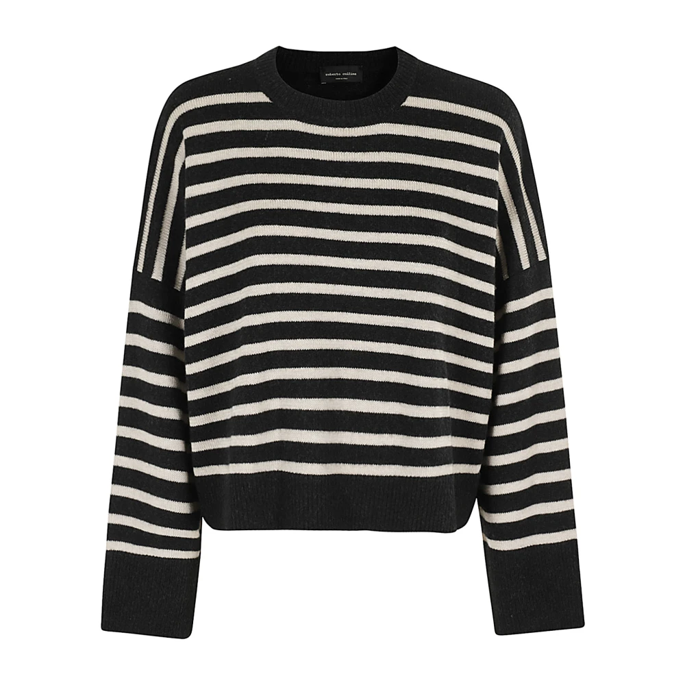 Roberto Collina Gestreepte Crew Neck Trui Black Dames