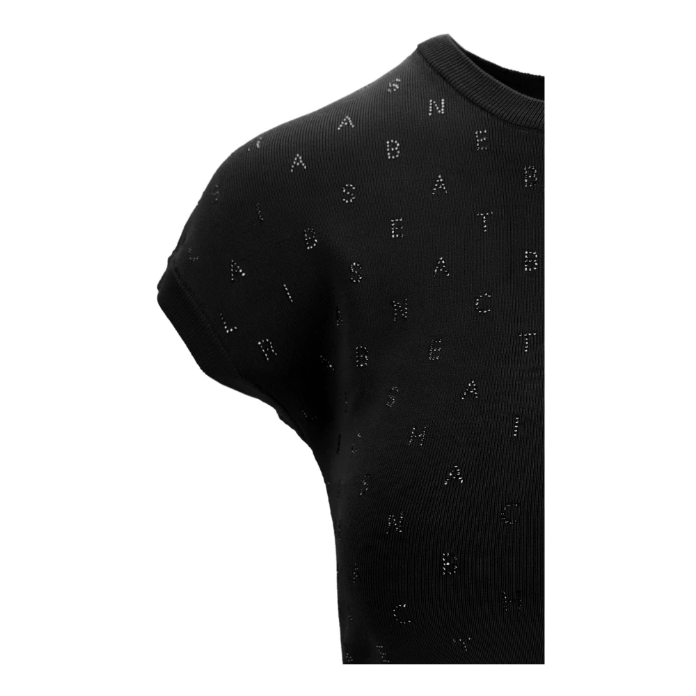 Elisabetta Franchi Cropped Top met Glazen Decoraties Black Dames