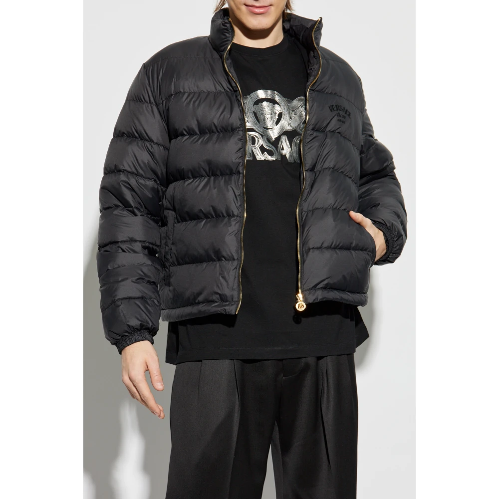 Versace Gewatteerde jas met opstaande kraag Black Heren