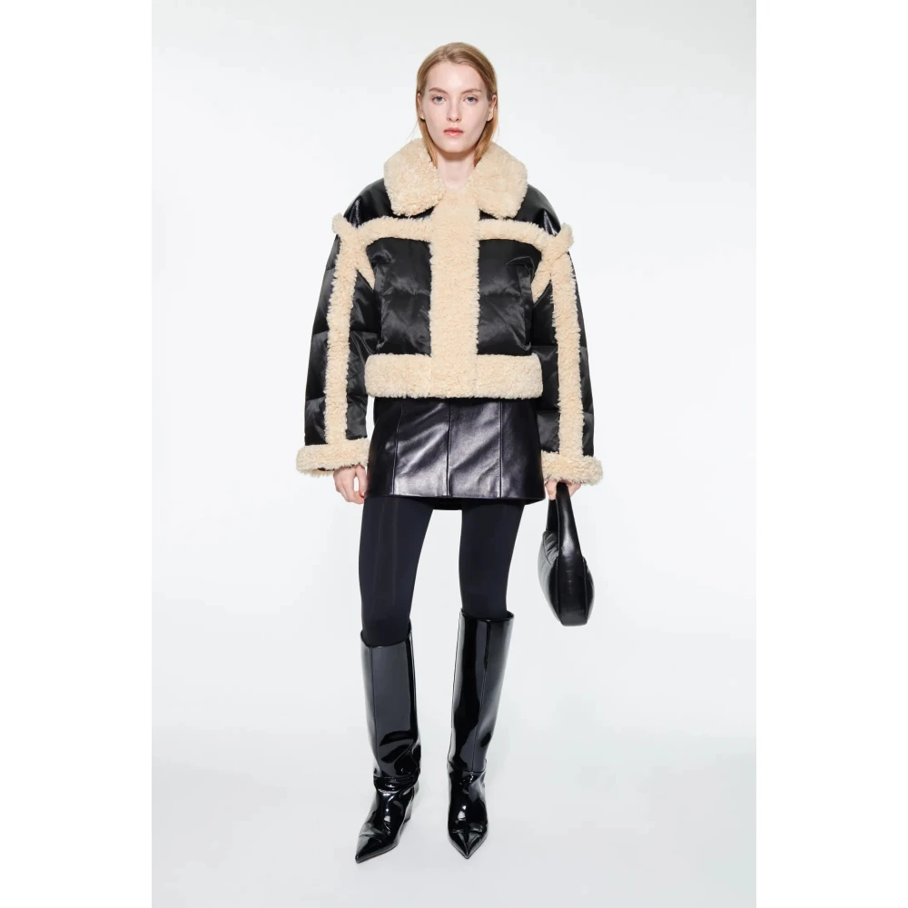 Stand Studio Korte Pufferjas met Nepbont Black Dames