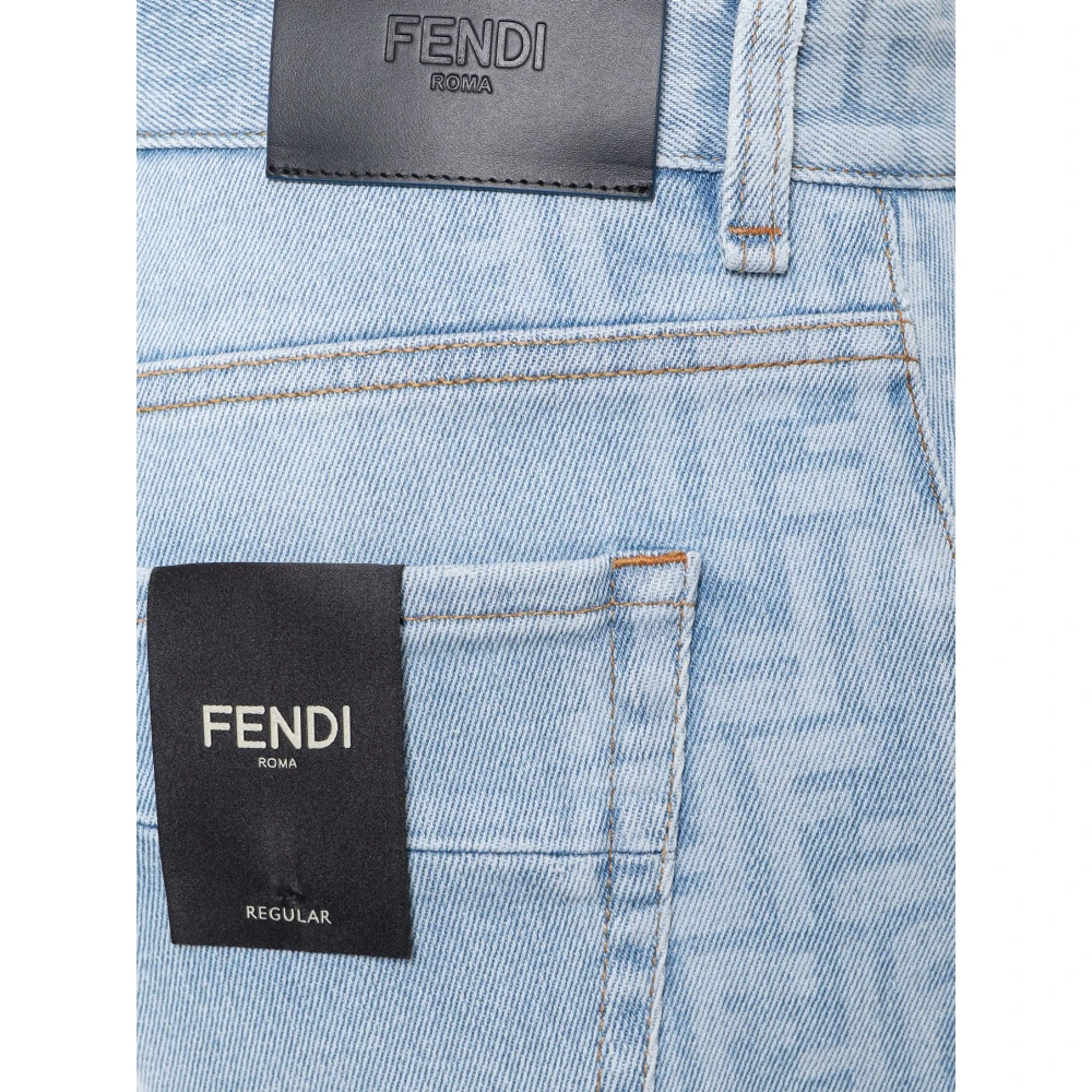 Fendi Katoenen Jeans met Laterale FF-print Blue Heren