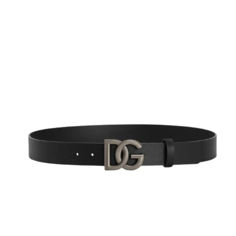 Dolce & Gabbana , Belts, Male, Black, 100 Cm, Leather Belt With Dg Logo