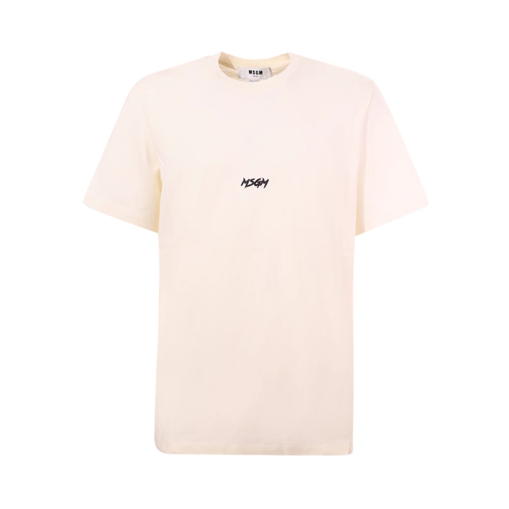 Msgm Wit Crew-neck T-shirt met Cursief Logo White Heren