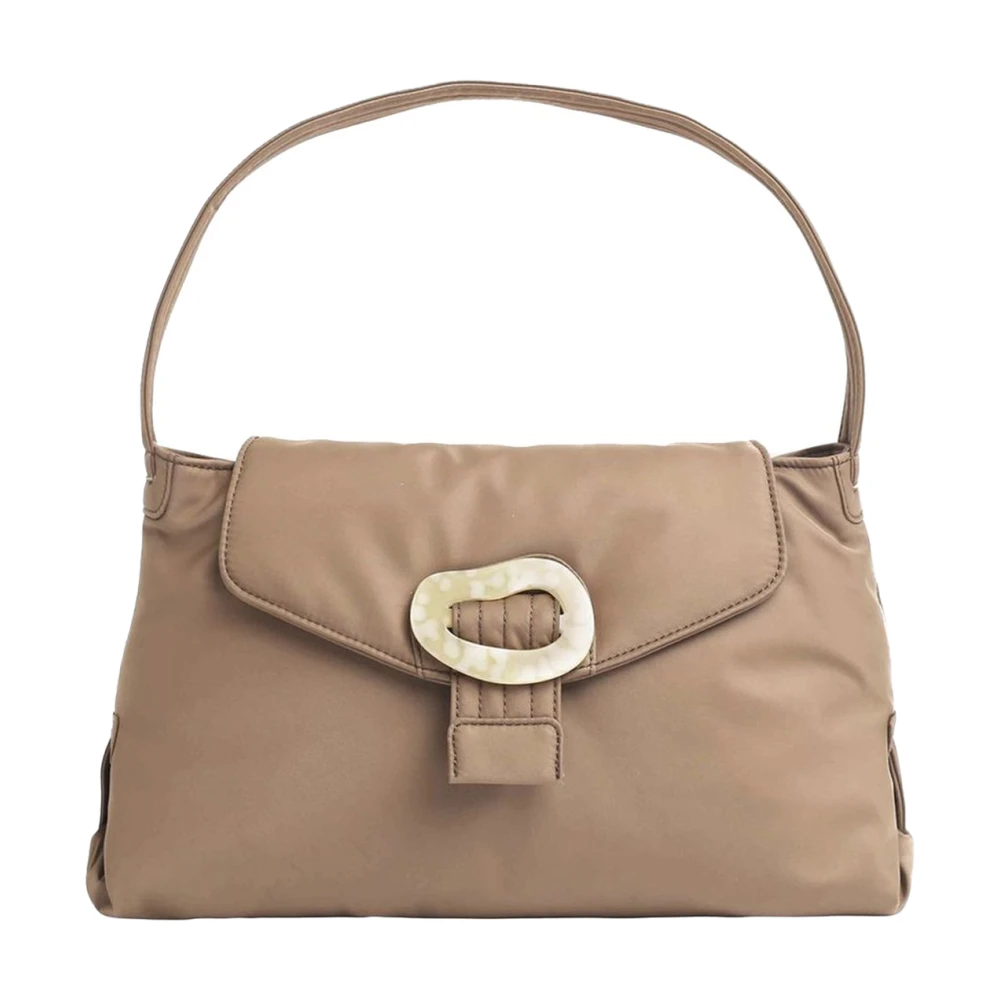 Hvisk Nylon Handtas met Hars Gesp Brown Dames