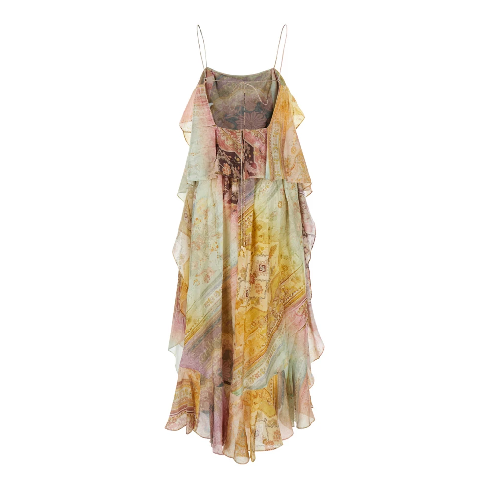 Zimmermann Multicolor Zijden Lange Jurk met Ruches Multicolor Dames