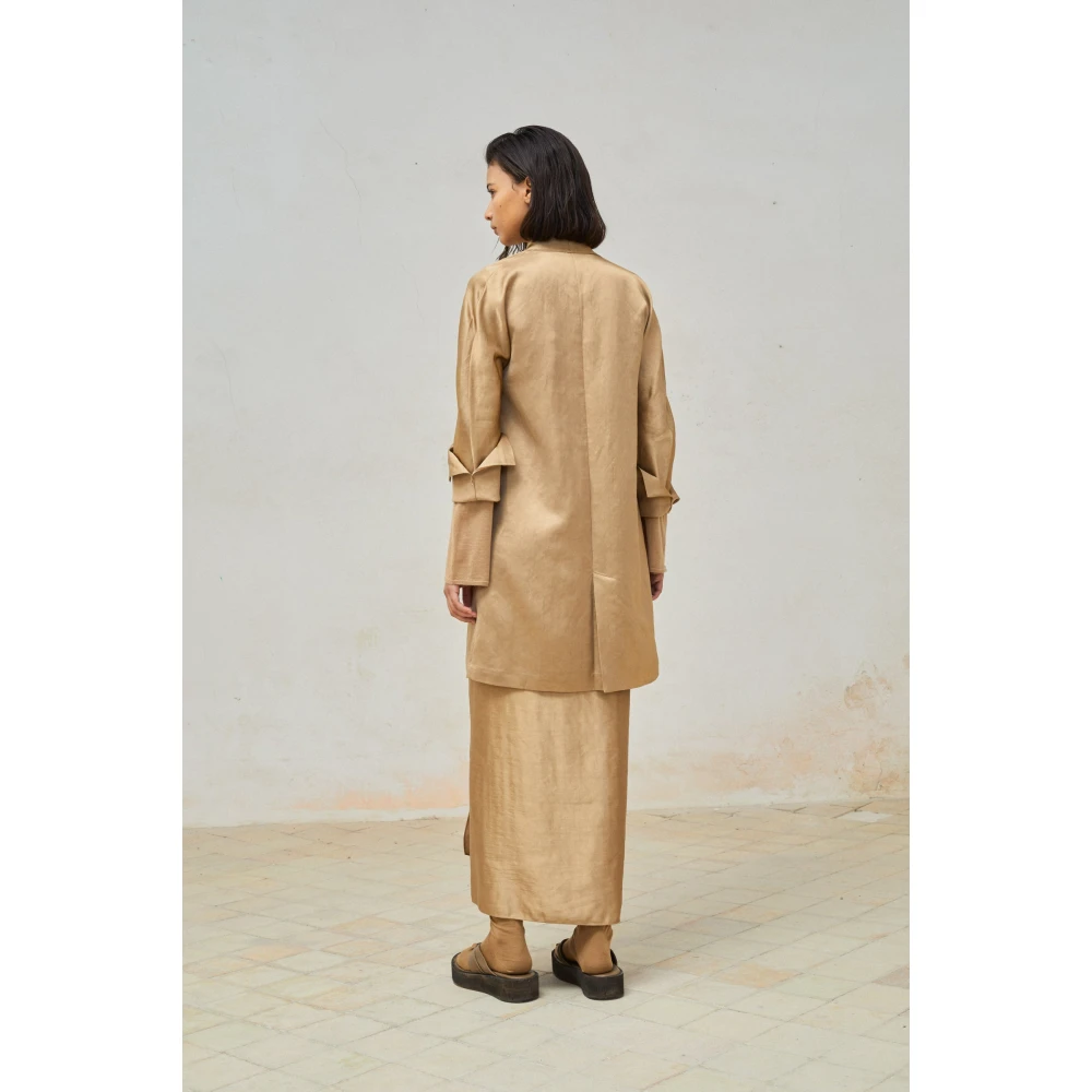 Cortana Linnen en Viscose Lange Jas Cacao Yellow Dames