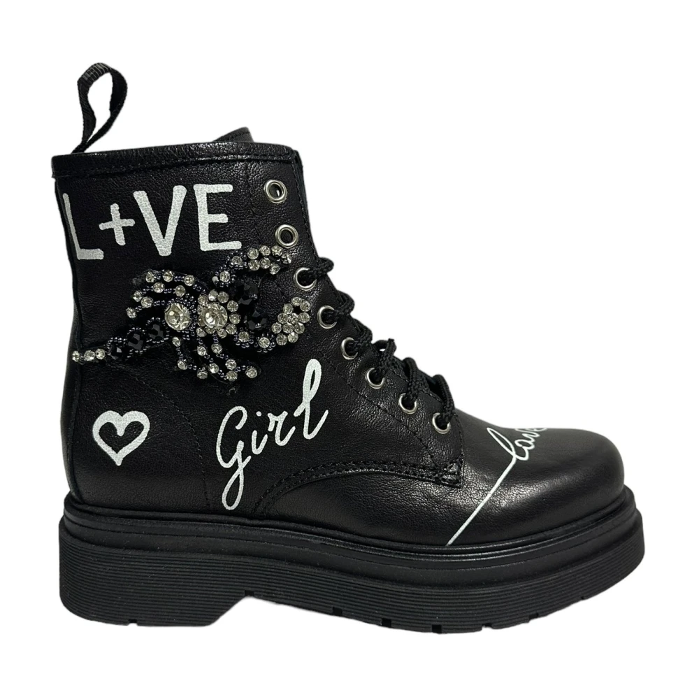 Gio+ Zwarte leren enkellaarzen polyester Black Dames