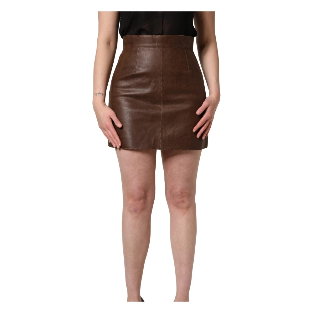 Dolce & Gabbana Women's Brown High-Waist Leather Mini Skirt - Leather Skirts - Xs - Skirts