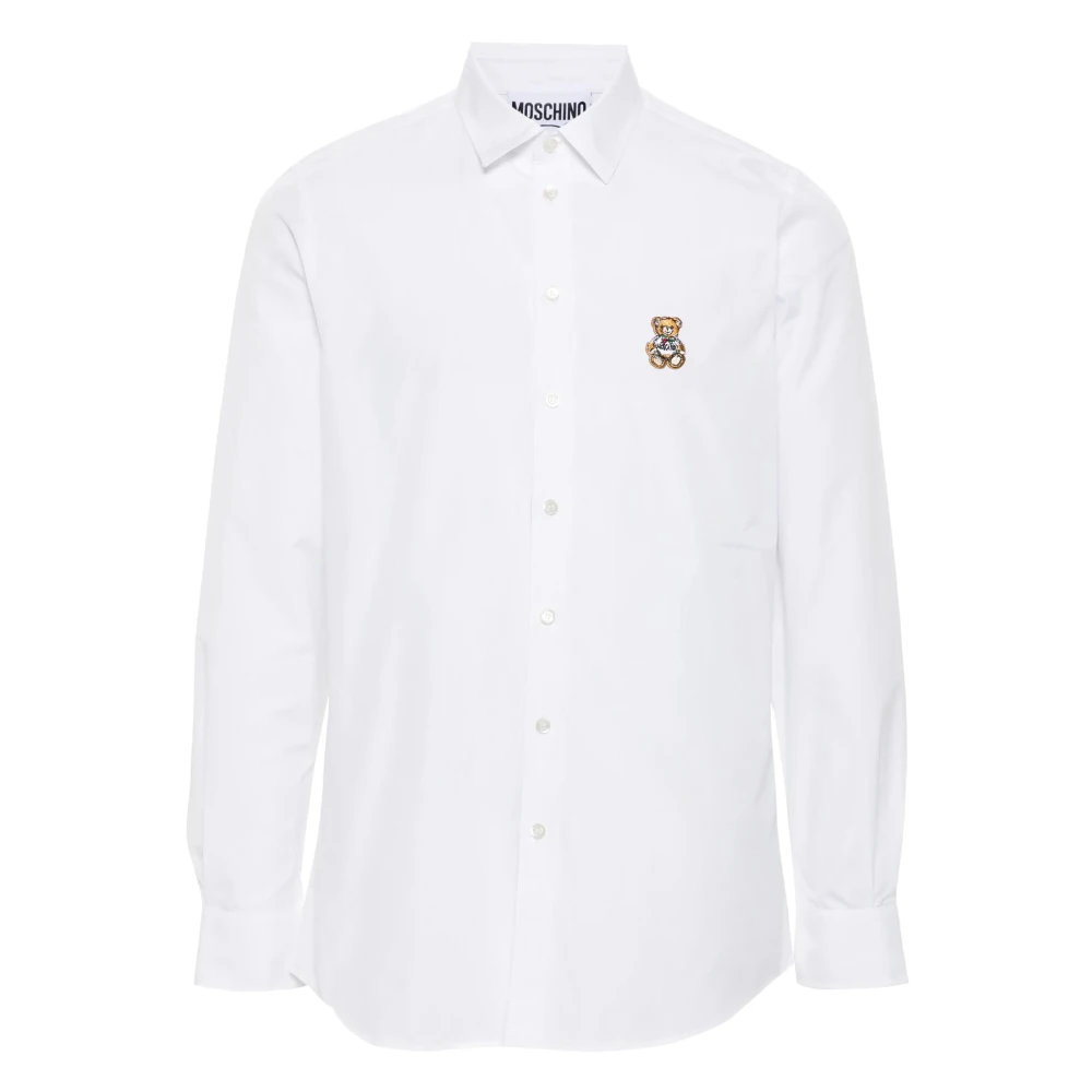 Moschino Broderad Björn Vit Skjorta White, Herr