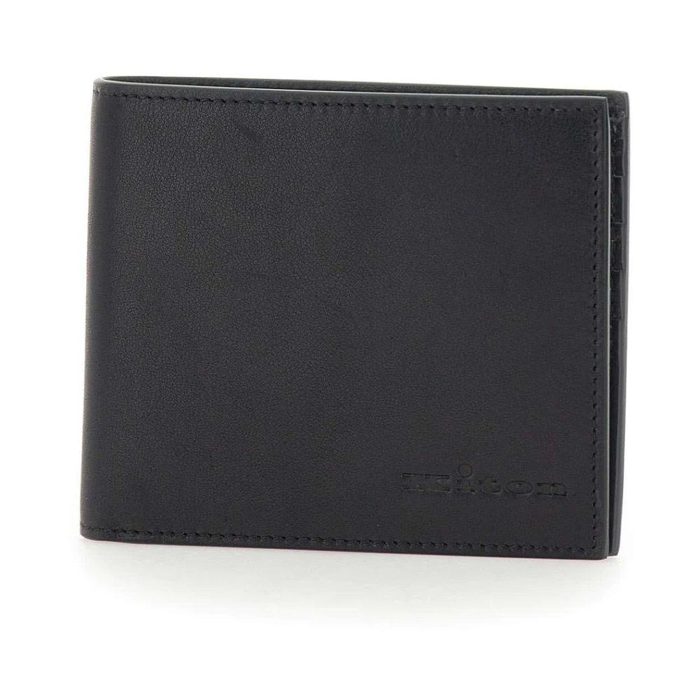 Kiton Zwarte leren portemonnee met reliëflogo Black Heren