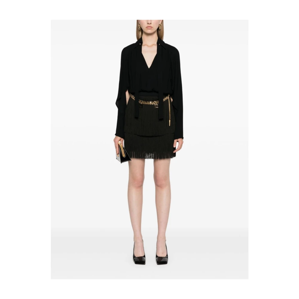 Elisabetta Franchi Zwarte Georgette Shirt Minijurk met Crêpe Rok Black Dames