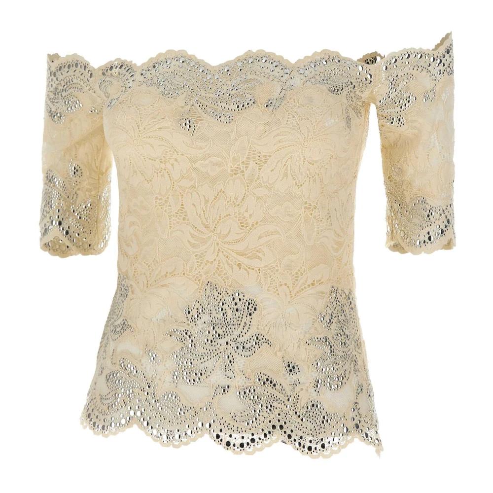 Rabanne Women's Beige Scalloped Lace Top - Blouses - M - Blouses & Shirts