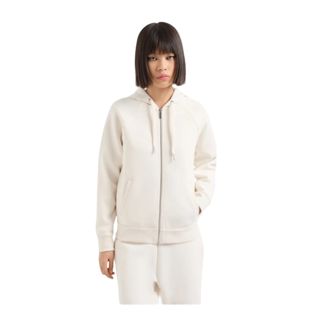 Armani Exchange Hoodie met rits Wit Beige Dames