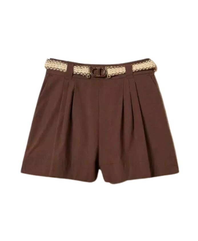 bruine-poplin-stretch-shorts-met-bicolor-riem