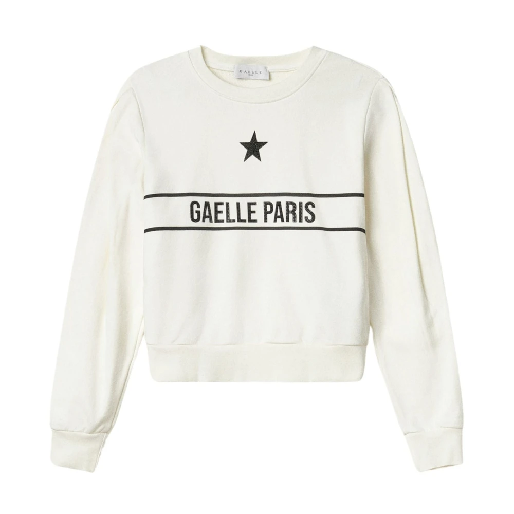Gaëlle Paris White Sweatshirts, Female, L, Cotton T-Shirt With Logo Print And Rhinestones