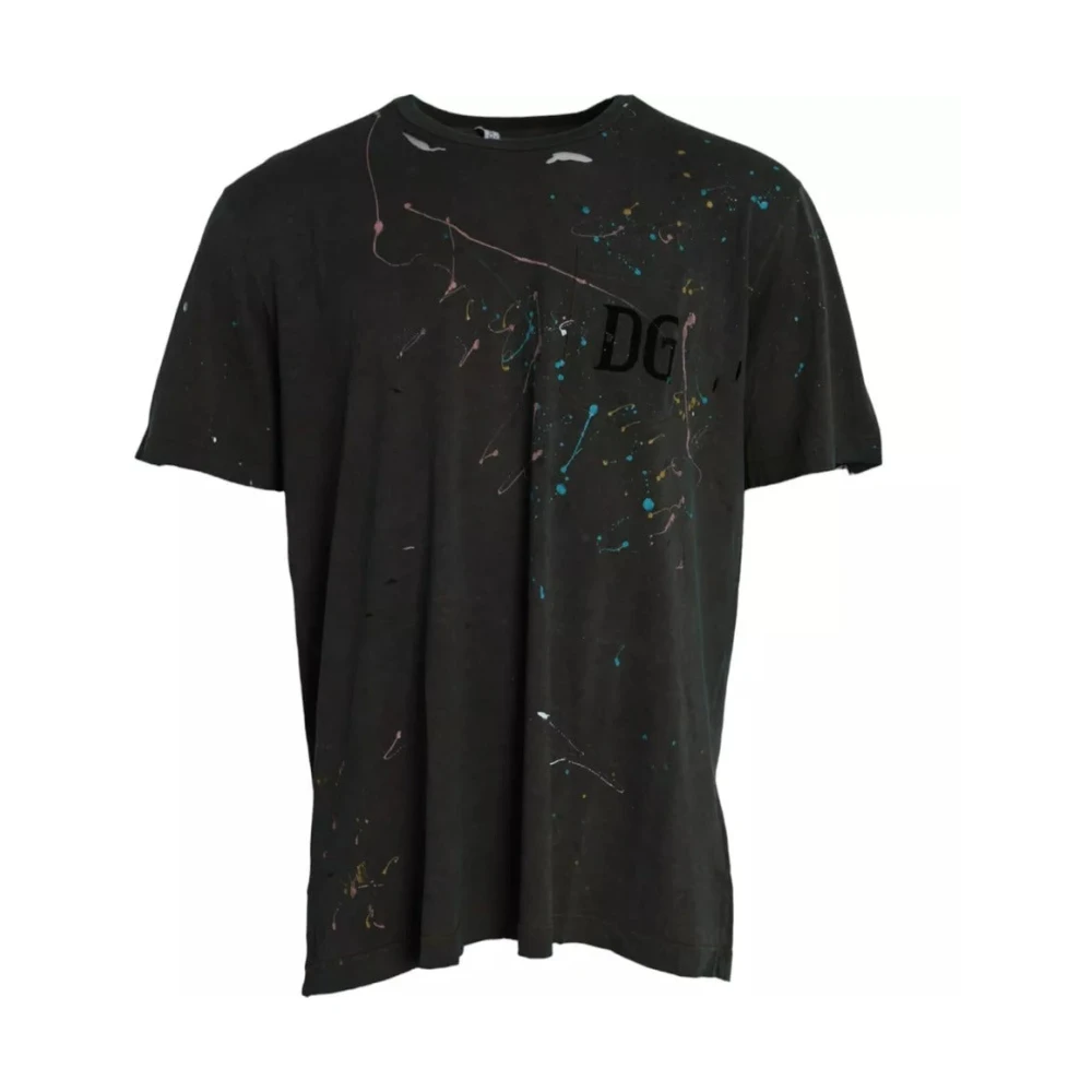 Dolce & Gabbana Grijs Katoenen T-shirt met Kleurspetters Gray Heren