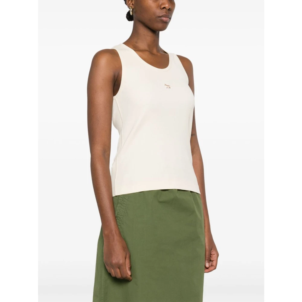 Maison Kitsuné Mouwloze top met scoop hals in ivoor Beige Dames