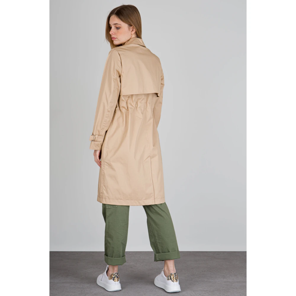 Woolrich Beige Katoenen Trenchcoat met Trekkoord Taille Beige Dames