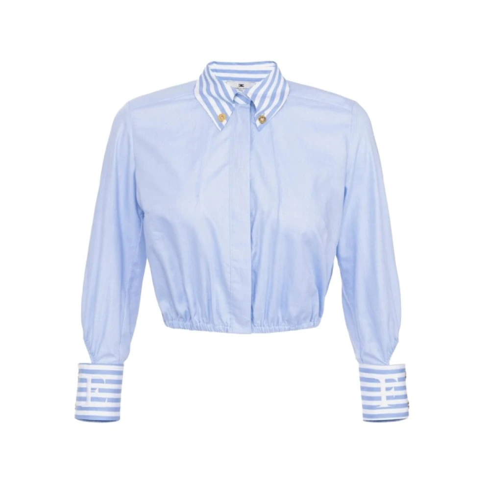 Elisabetta Franchi Randig Cropped Skjorta med Metallknappar Blue, Dam