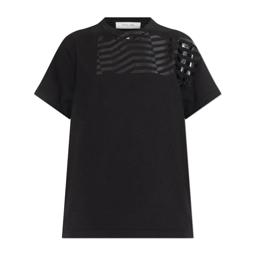 Golden Goose Women's Black T-Shirts, L, Cotton T-Shirt With Print