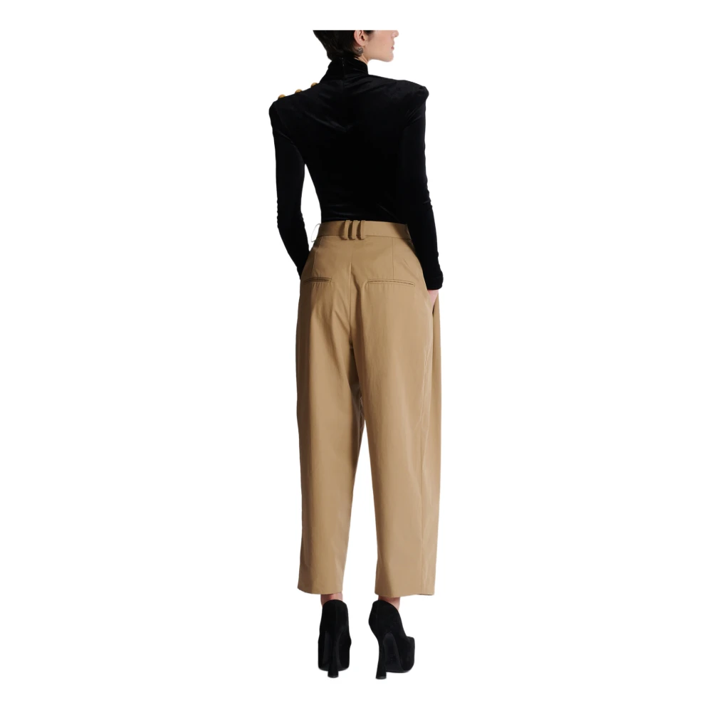 Balmain Geplooide katoenen broek Beige Dames