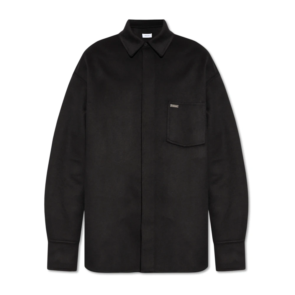 Salvatore Ferragamo Wollen shirt met zak Black Heren