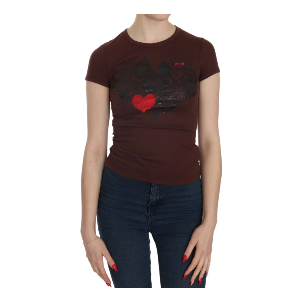 Exte Brown T-Shirts, Female, Xs, Crew Neck Short Sleeve Top