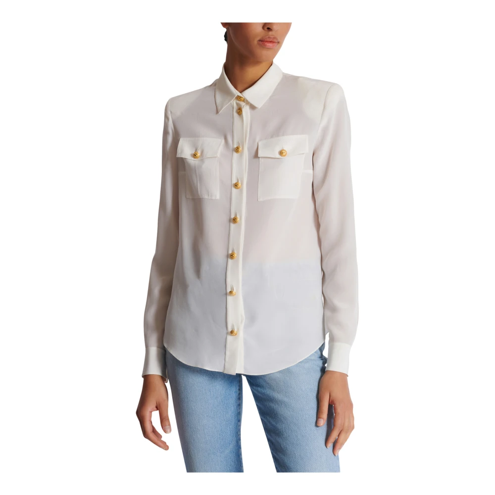 Balmain Crepe de chine overhemd White Dames
