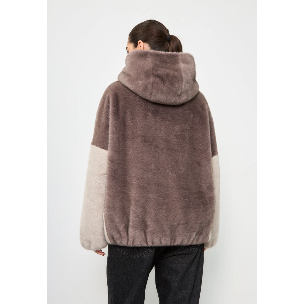Cesare Gaspari Stijlvolle Hooded Nep Bontjas Reyna Bruin Brown Dames
