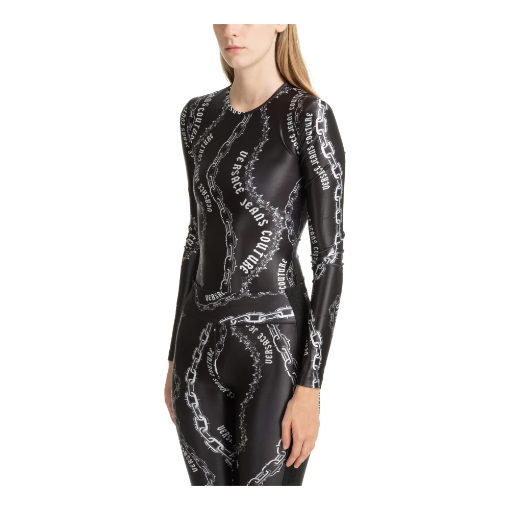 Versace Jeans Couture Abstract Multicolor Logo Bodysuit Black Dames