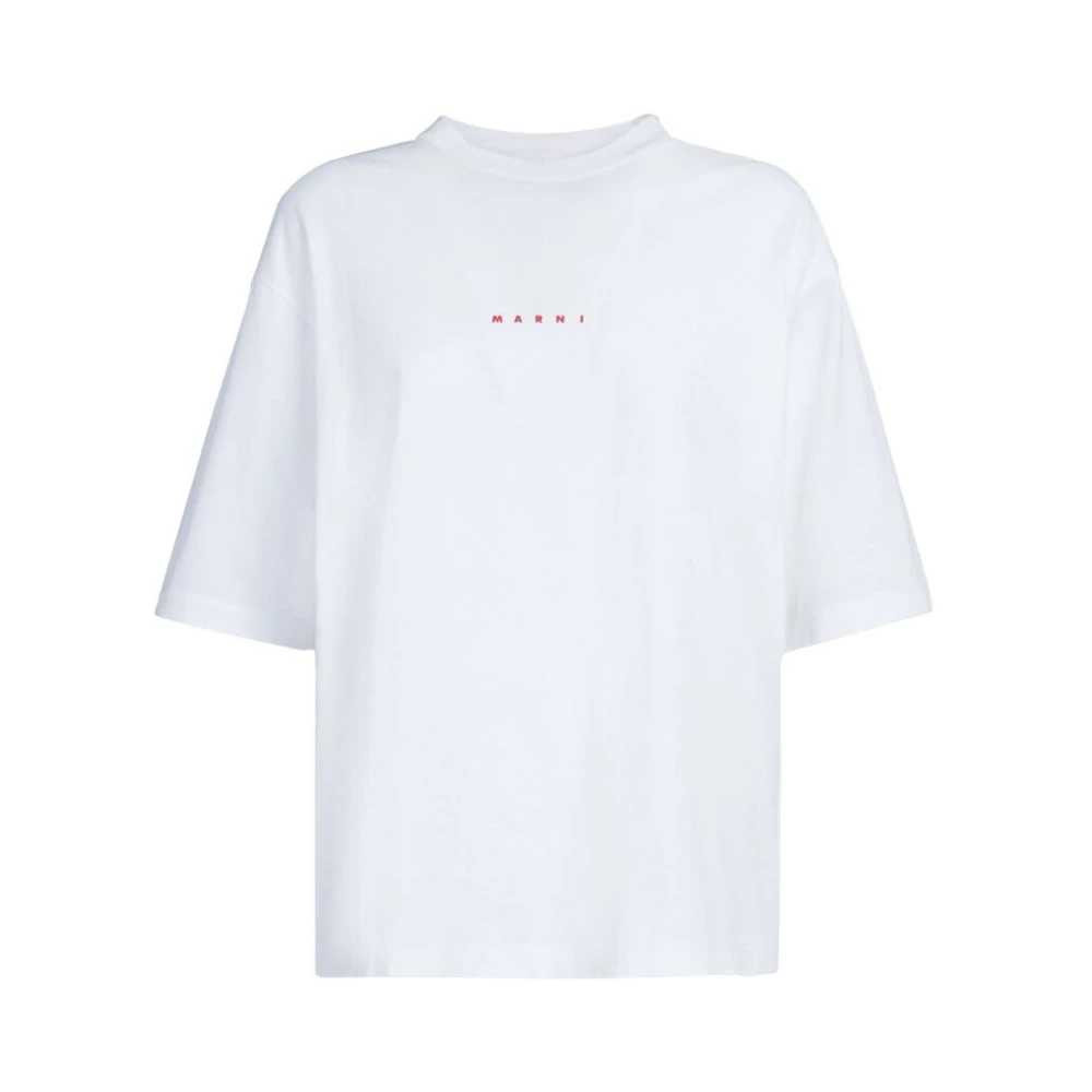 Marni Logo Print Katoenen T-Shirt White Dames