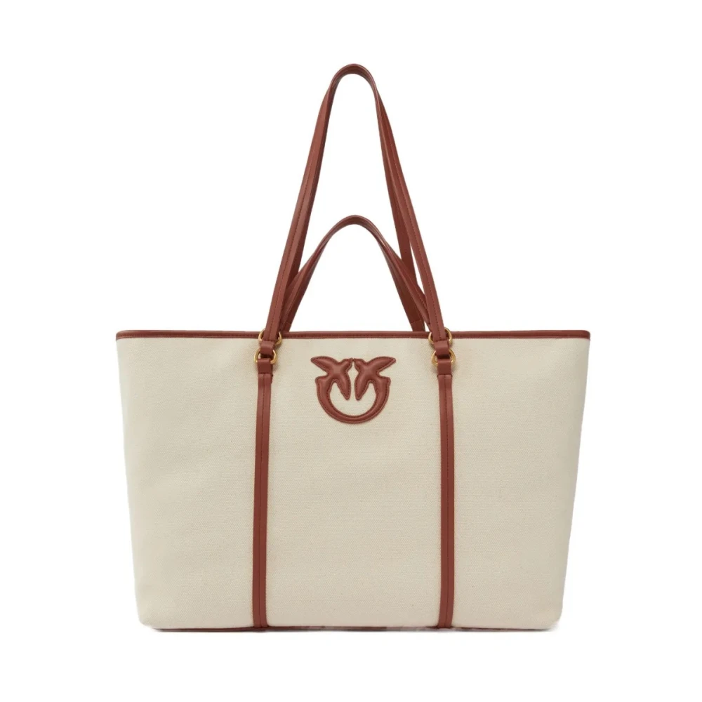 Pinko Women's Beige Canvas Shopper Bag /Gold - Shopping Bags - One Size - Bags
