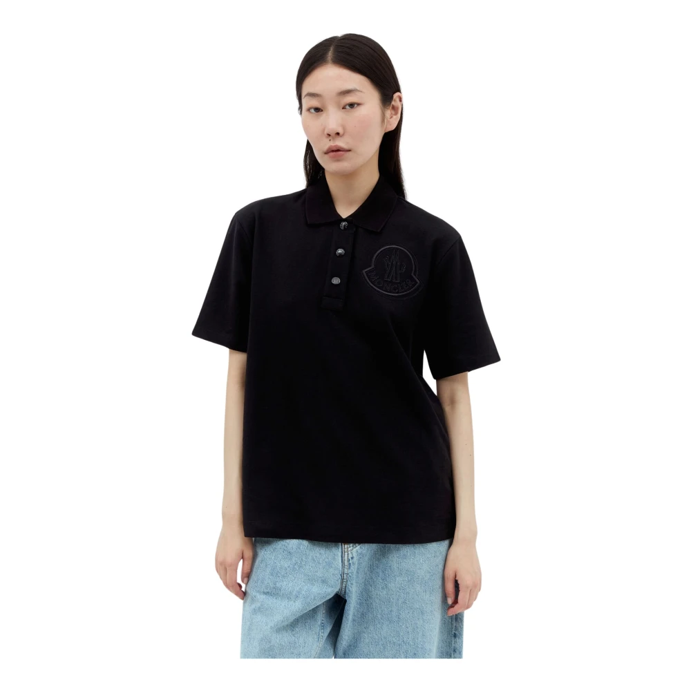 Moncler Logo Patch Polo Shirt Black Dames