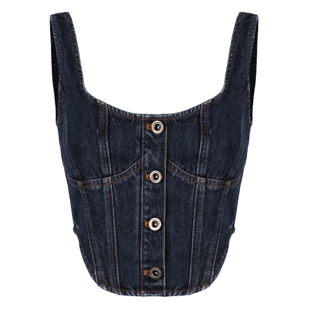 Self Portrait , Sleeveless Tops, Female, Blue, S, Denim Corset Top