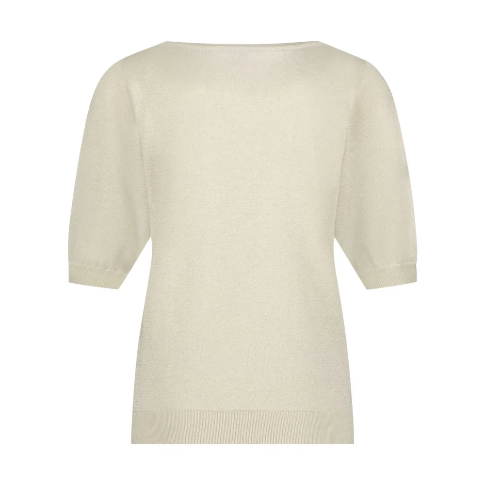 Red Button Glitter Fonkelende Parel Gebreide Top Beige Dames