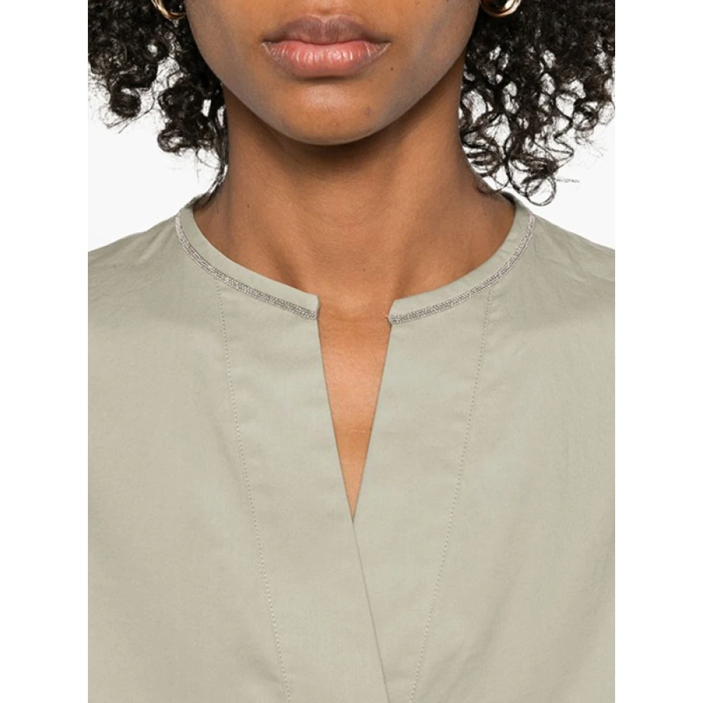 PESERICO Olijfgroene Beaded Midi Jurk Green Dames
