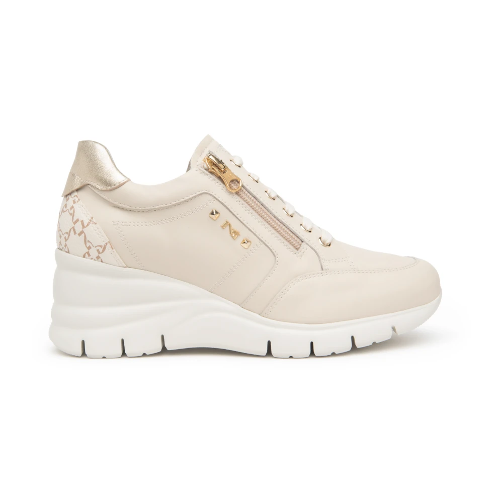 Nerogiardini Leren en Technische Stof Sneakers Dames Schoenen Beige