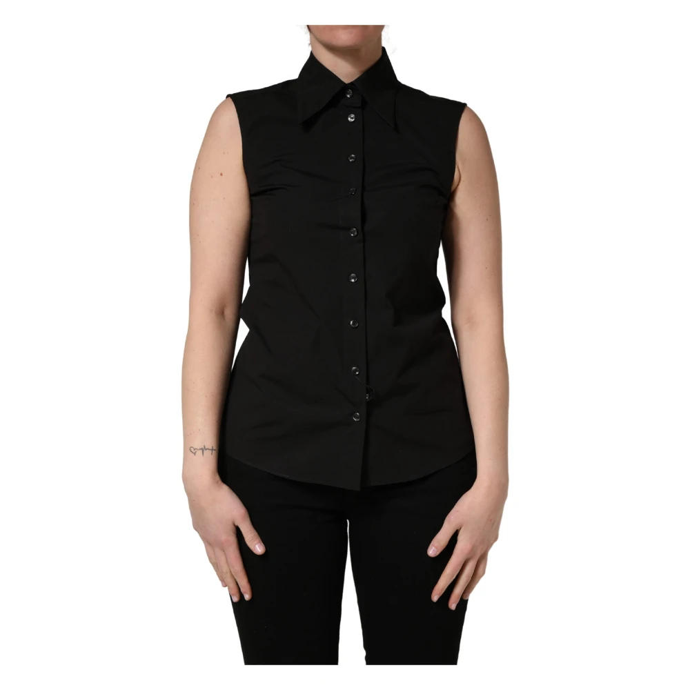 Dolce & Gabbana Women's Black Sleeveless Collared Blouse - Shirts - S - Blouses & Shirts