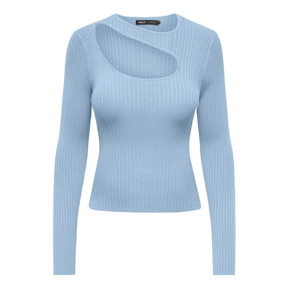 Only Peek-a-Boo O-Neck Trui in Cashmere Blue Dames