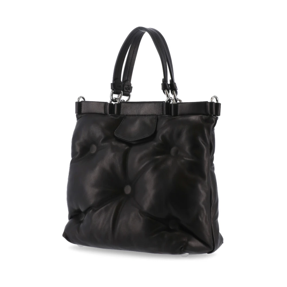 Maison Margiela Zwarte Leren Handtas Matelassè Effect Black Dames