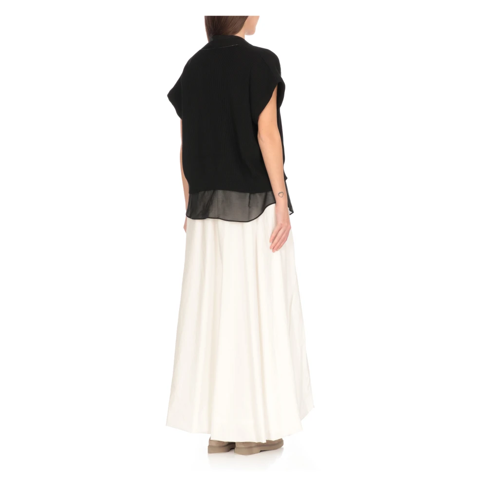 BRUNELLO CUCINELLI Zwarte Katoenen Vest met Messing Details Black Dames