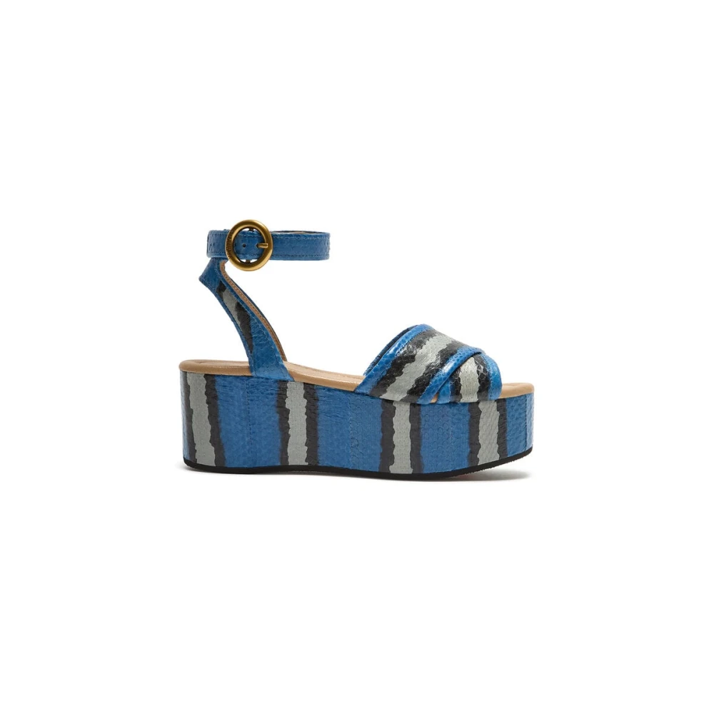 Maliparmi Vrouw Blauw Exotic Stripes Wedge Boot