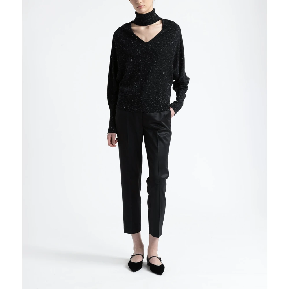 PESERICO Wol en viscose V-hals trui Black Dames