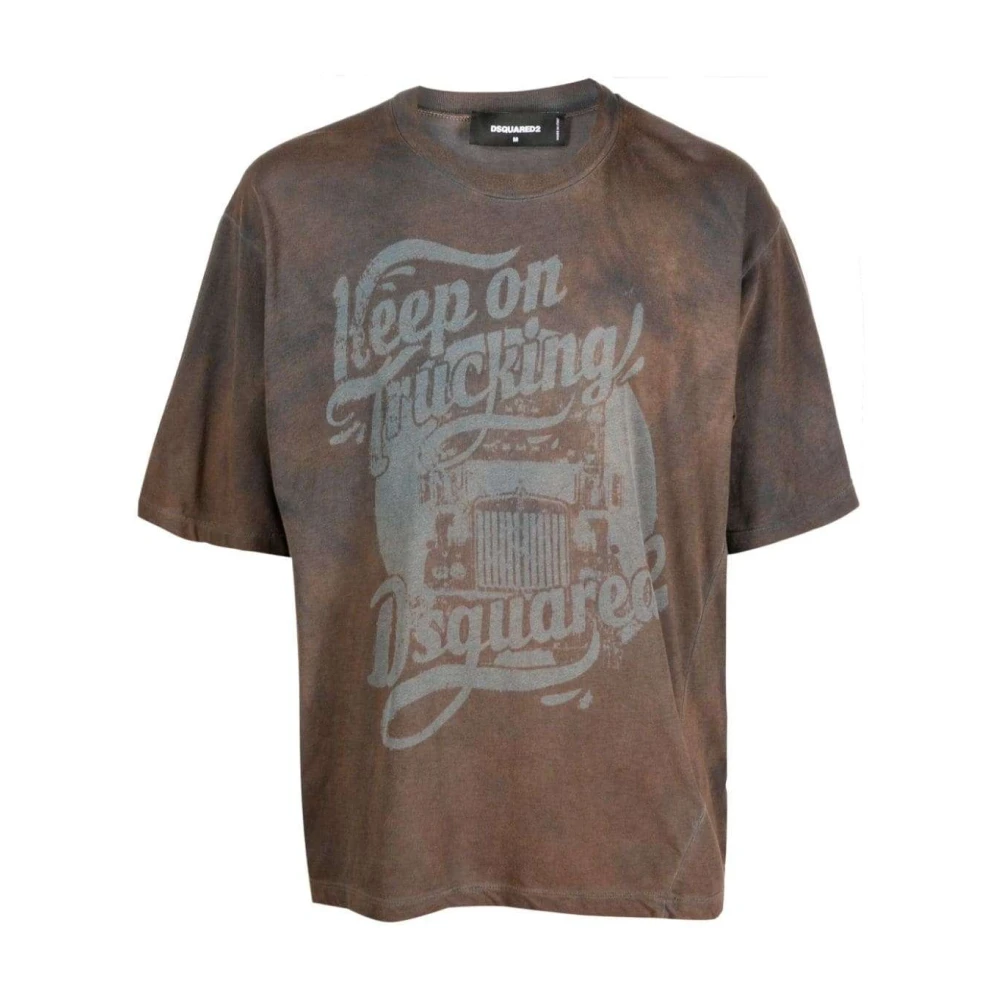 Dsquared2 Grafisch Bedrukt Katoenen T-Shirt Brown Heren