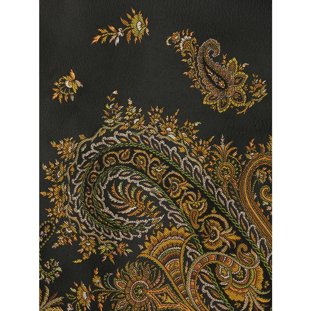 ETRO Zwarte Paisley Jacquard Lange Wollen Jas Multicolor Dames