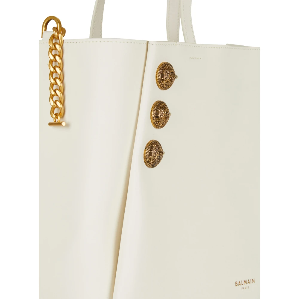 Balmain Emblème Leren Tote Tas White Dames