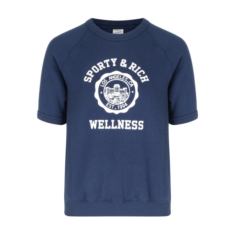 Sporty & Rich Korte Mouw Embleem Crewneck Navy Blue Dames