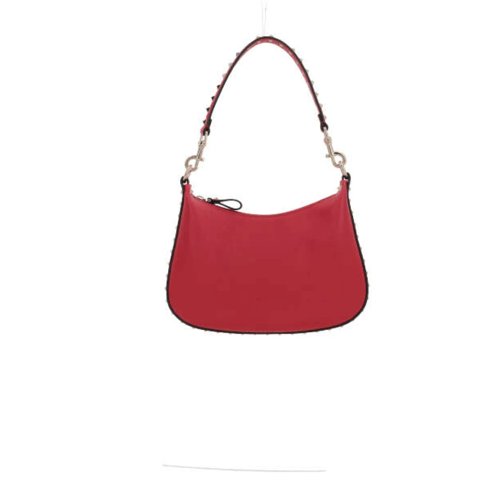 Rode Gehamerde Leren Hobo Tas met Platina Studs Valentino