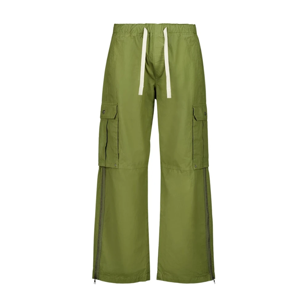 Palm Angels Men's Green Wide Trousers, S, Curved Logo Cargo Trousers
