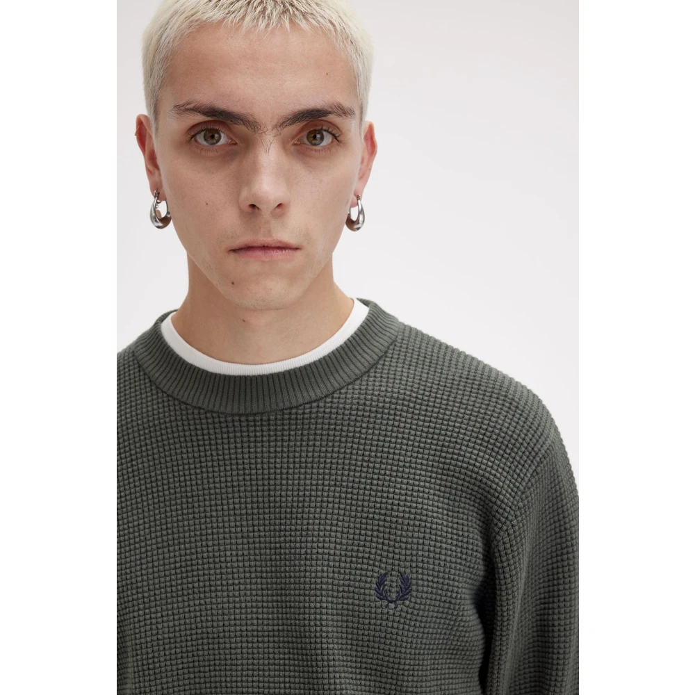 Fred Perry Groene Waffle Stitch Jumper Top Green Heren